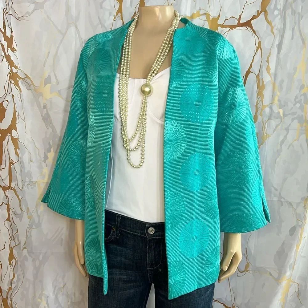 * Peck & Peck teal textured fun sophisticated jacket
